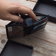 Load image into Gallery viewer, Alex Bi-Fold Wallet (Black Goatskin)