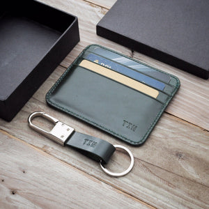 Slim Leather Card Case + Keyfob (6 cards - Ochre Brown)