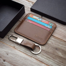 Load image into Gallery viewer, Slim Leather Card Case + Keyfob (6 cards - Ochre Brown)