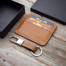 Load image into Gallery viewer, Slim Leather Card Case + Keyfob (6 cards - Ochre Brown)