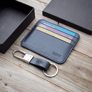 Slim Leather Card Case + Keyfob (6 cards - Ochre Brown)