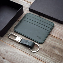 Load image into Gallery viewer, Slim Leather Card Case + Keyfob (6 cards - Emerald Green)